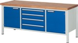 2 compartiments avec porte h 540 mm et tablette - 1 caisson XL 4 tiroirs h 2 x 120 - 2 x 150 mm